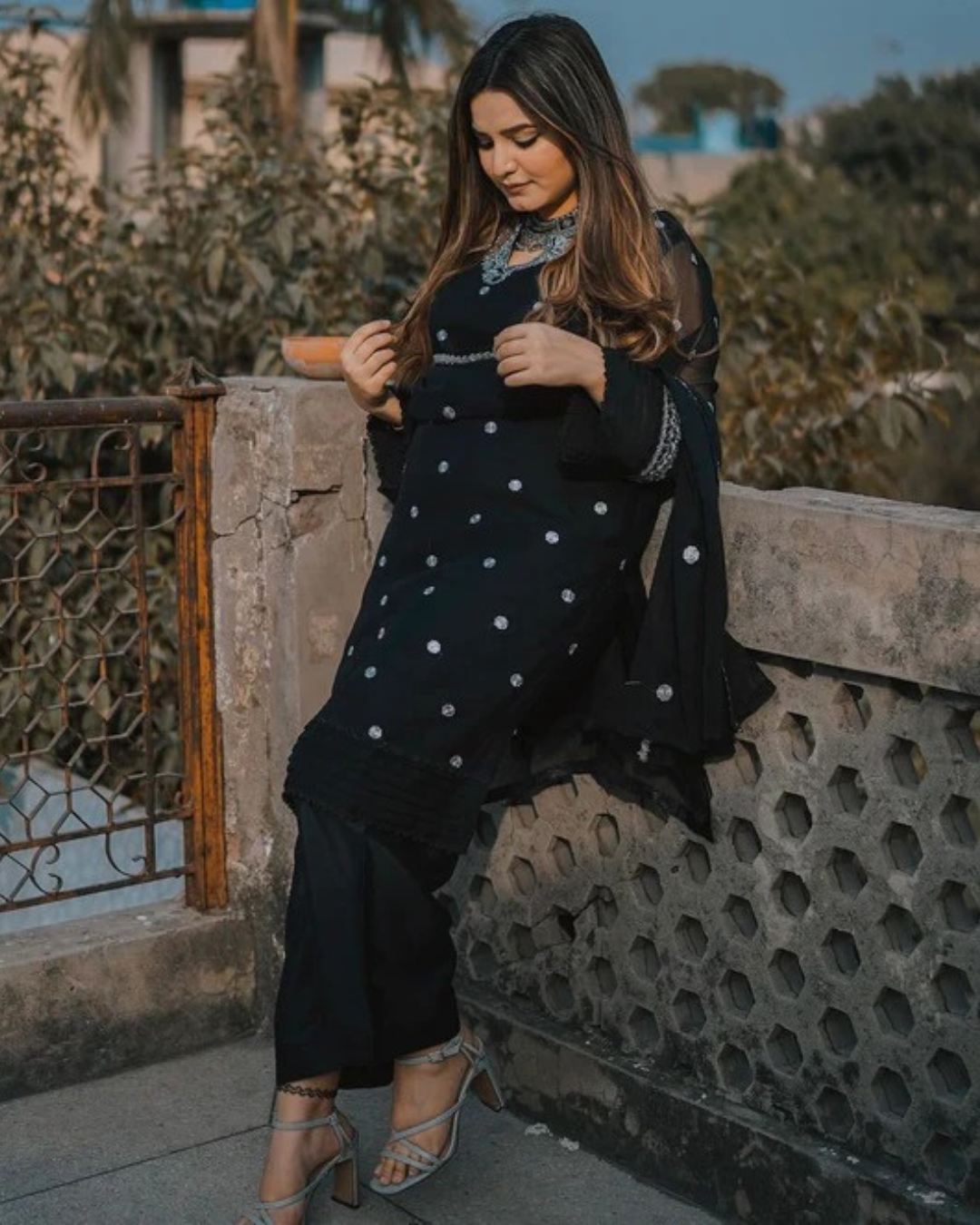 Sleek Black Embroidered 3pcs