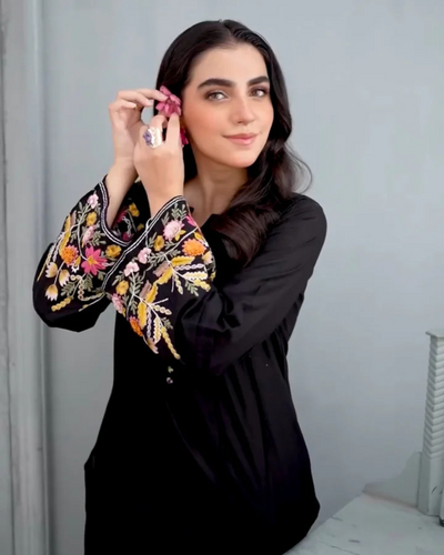 Black Elegance - Embroidered Long Shirt 2pc
