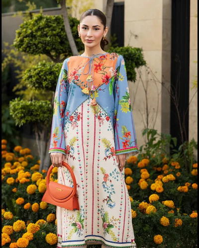 Sunset stiched 2 piece silk lawn
