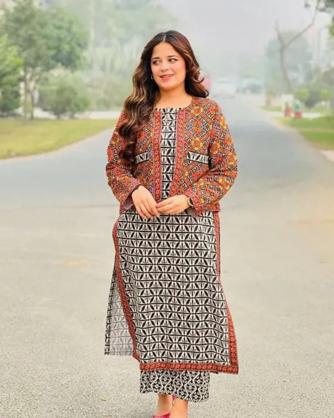 Ajrak Koti digital printed 3 piece