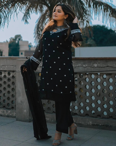 Sleek Black Embroidered 3pcs