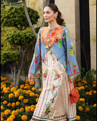 Sunset stiched 2 piece silk lawn