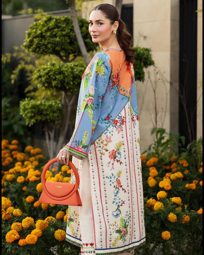 Sunset stiched 2 piece silk lawn