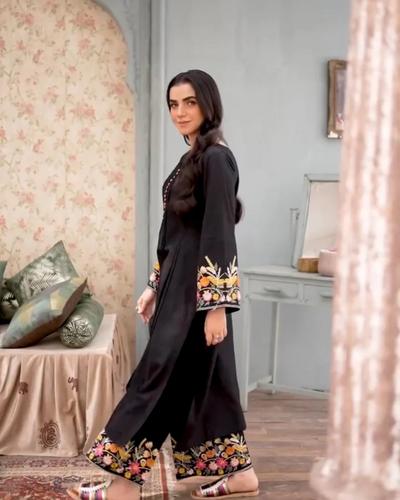 Black Elegance - Embroidered Long Shirt 2pc
