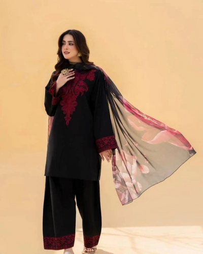 Zaroon Black  Embroidered stiched (2 piece) ZL1006