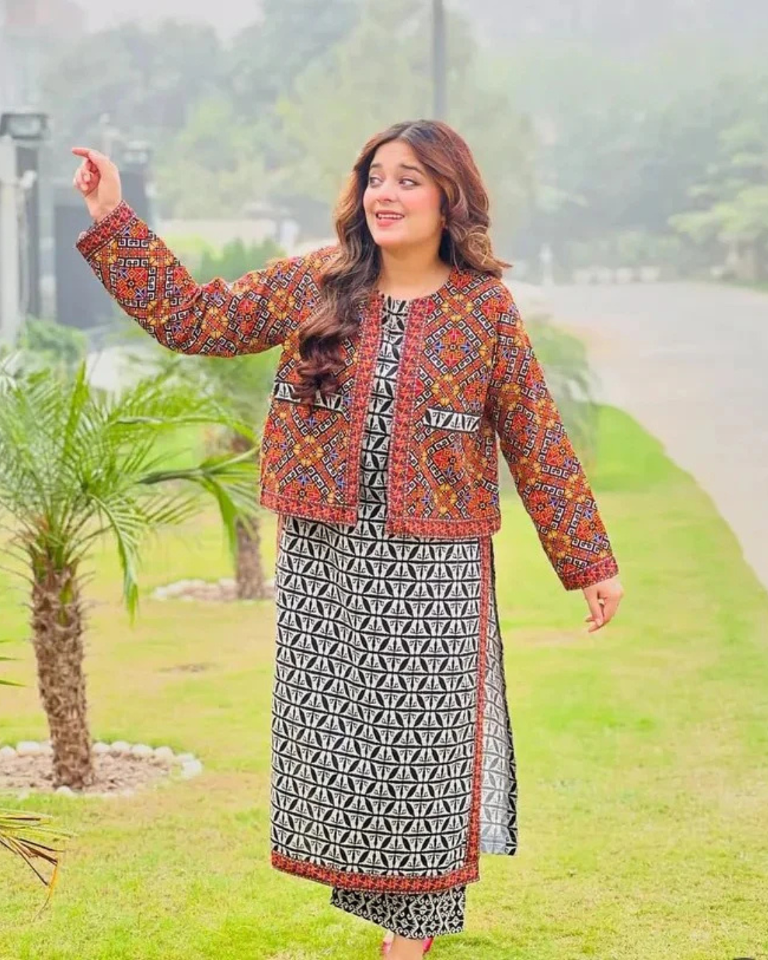 Ajrak Koti digital printed 3 piece