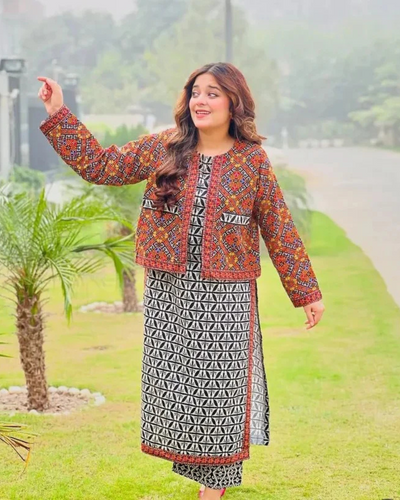Ajrak Koti digital printed 3 piece