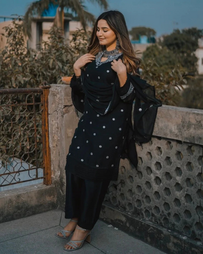 Sleek Black Embroidered 3pcs