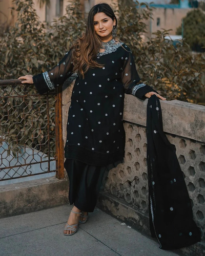 Sleek Black Embroidered 3pcs