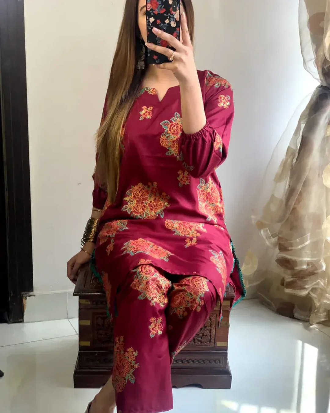 Floral Finesse-(2 Piece Stitched)
