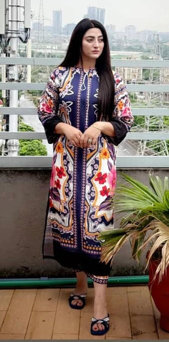 Kashish - Stitched 2Pc Kaftan style printed Suit - Premium Fabric