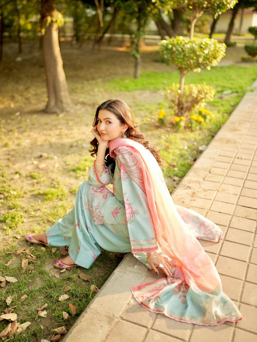 Firdous -3 piece stitched printed new season sale 48% OFF