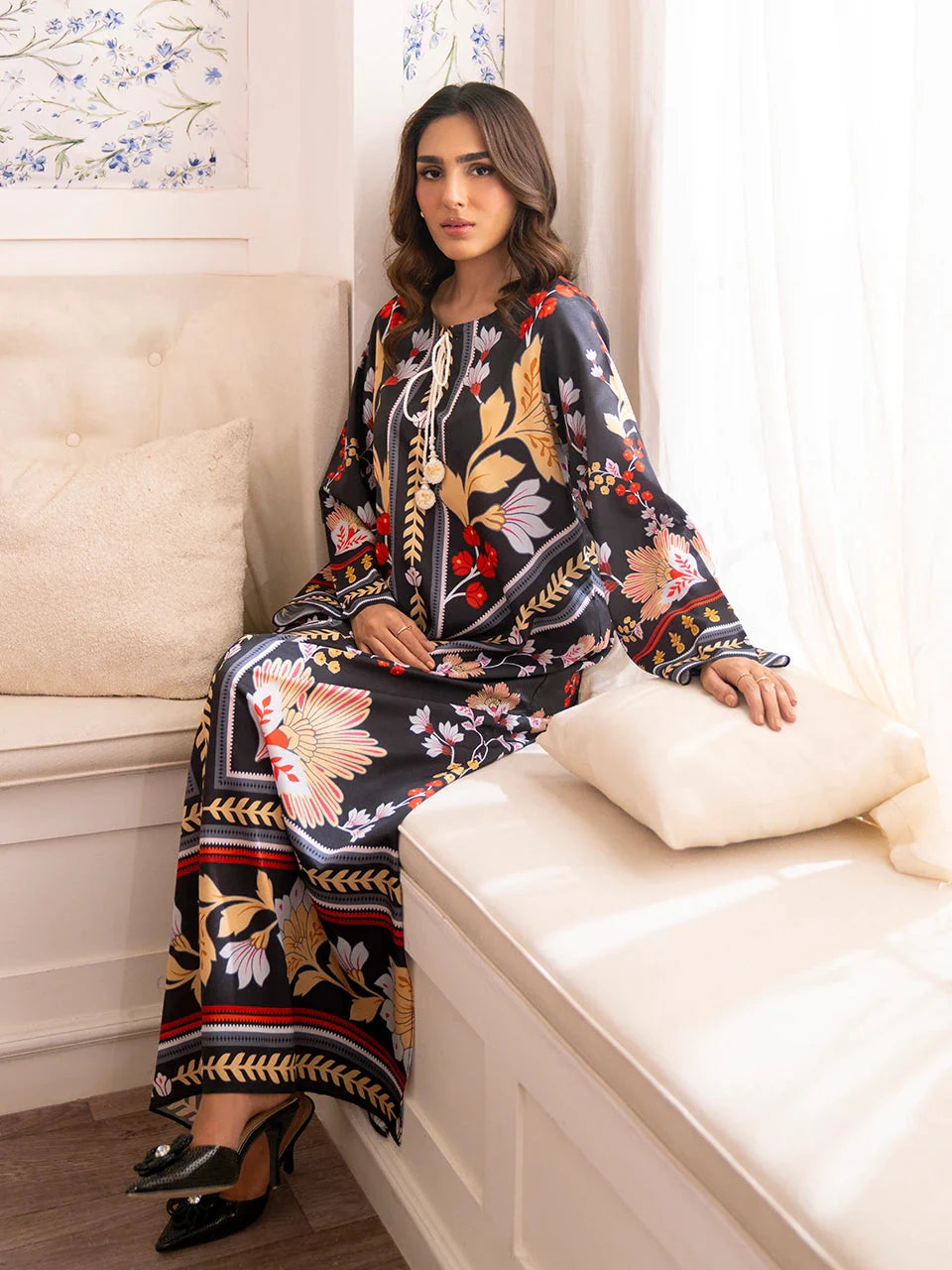 Nargis - Stitched 2pc Kaftan style printed Suit - Premium Fabric