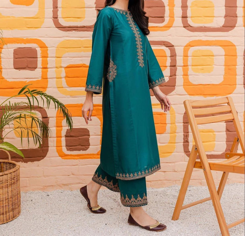 Teal Green Embroidered stiched (2 piece)