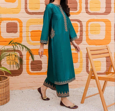 Teal Green Embroidered stiched (2 piece)