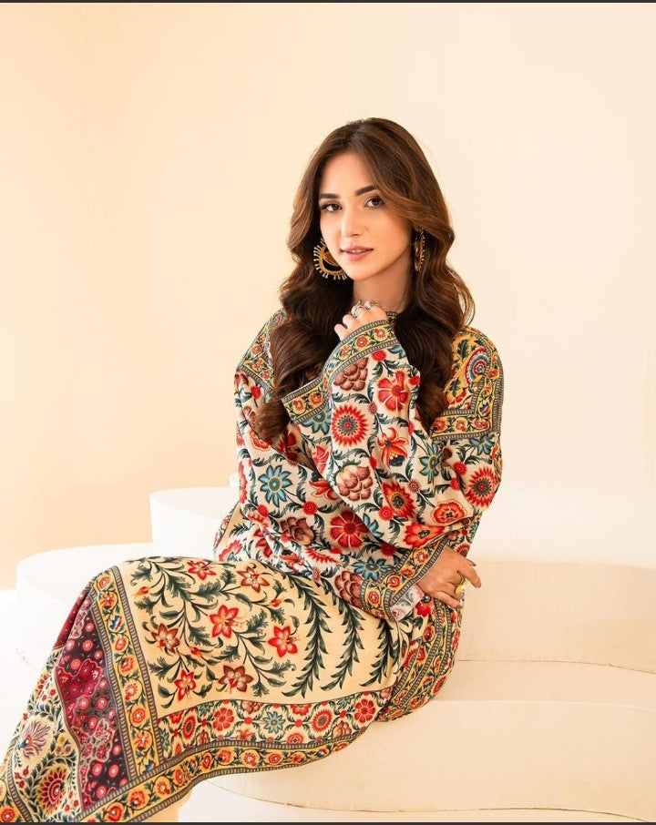 Laila beige  Stitched 2 piece