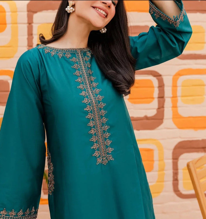 Teal Green Embroidered stiched (2 piece)
